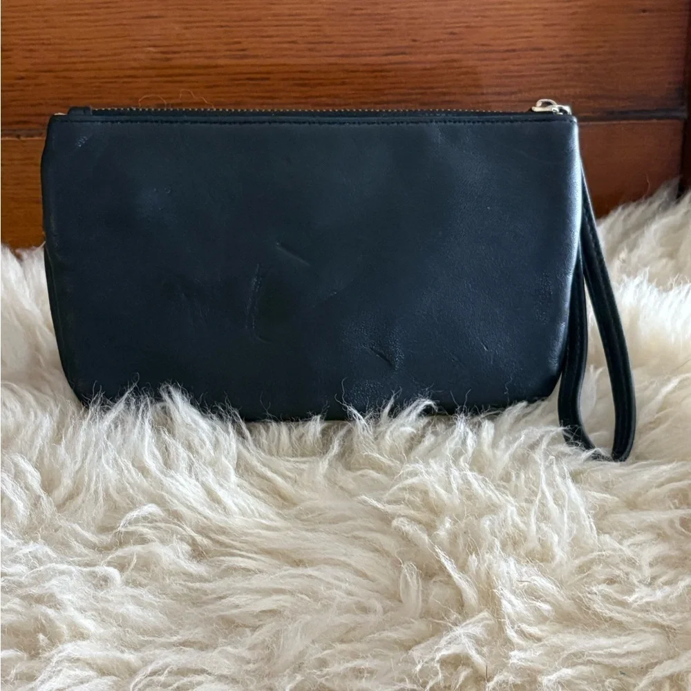 Juicy Couture Black Vegan Leather Clutch with Gold Accent